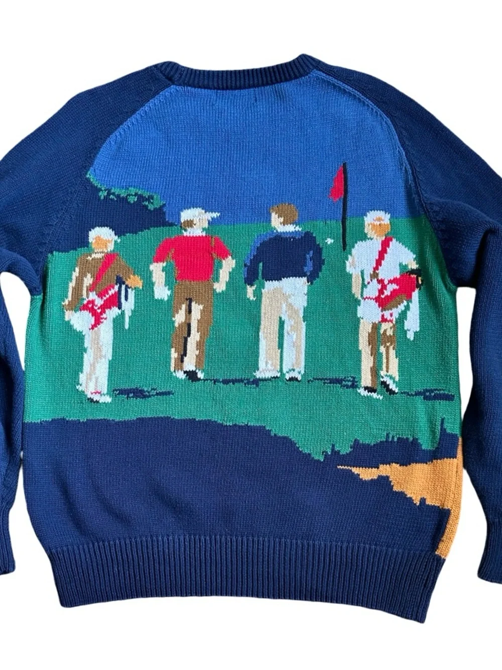 90’s Vintage Norm Thompson Men’s Novelty Golf Sweater Hand‎ Intarsia Large EUC